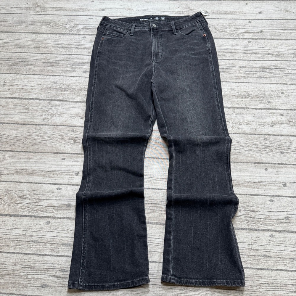 Old Navy Jeans Women's 10 Tall Black Denim High Rise Vintage Cropped Flare Leg